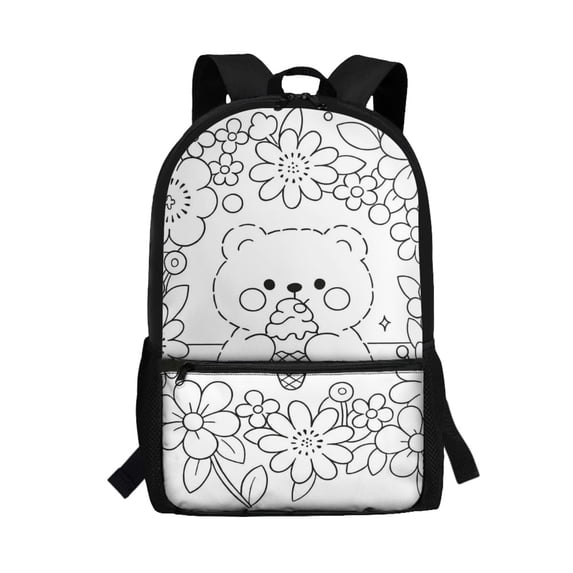 Uourmeti Bear With Ice Cream Design High Quality School Backpack for Daily Use Travel, Fashion Lightweight Polyester Backpack Durable Fabric Comfort Backpack