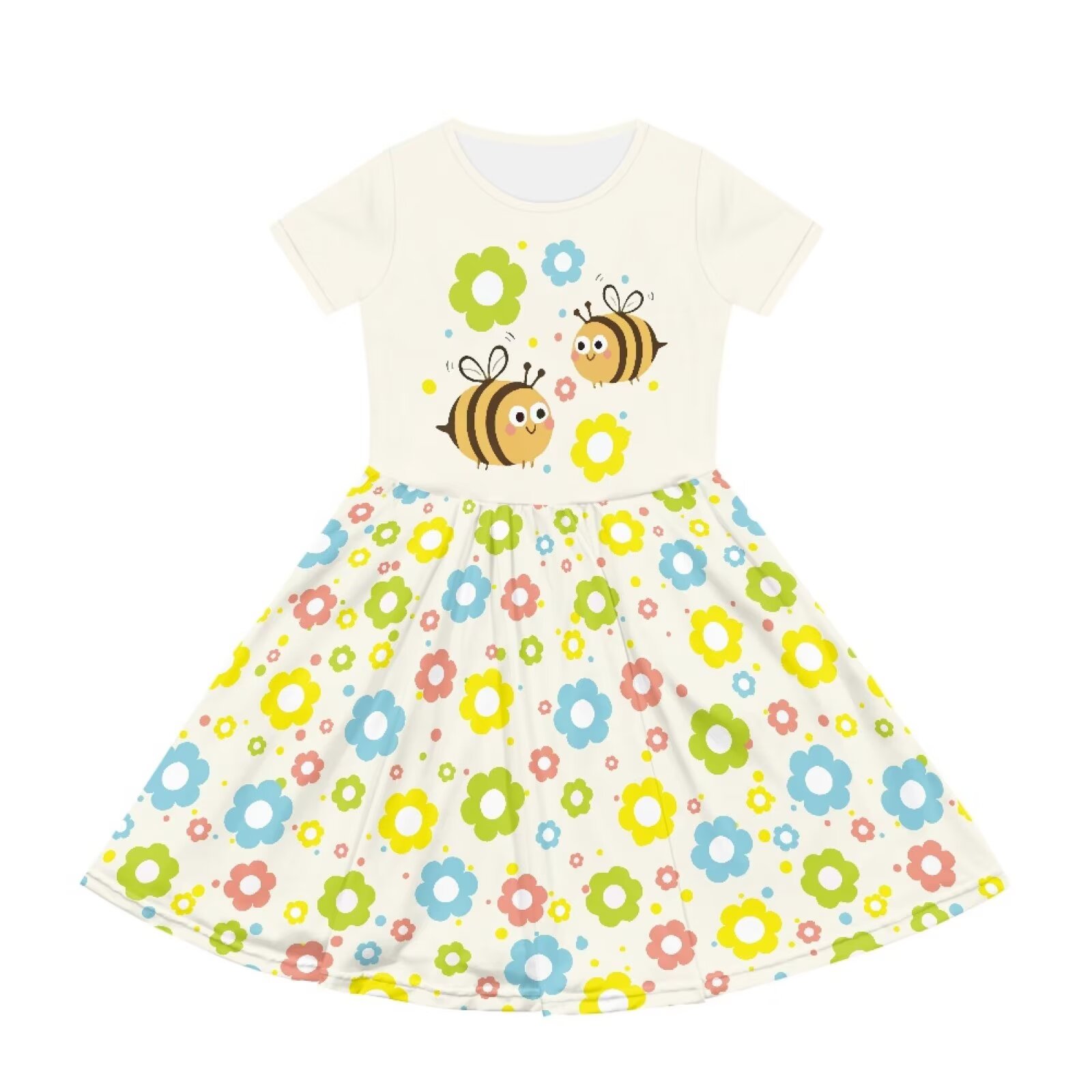Uourmeti Bee Kids Dresses for Girls 2-14Y Summer Cute Short Sleeve Dress Flower Lightweight Soft Crew Neck Swing Dresses with Pockets Wedding Party Dress