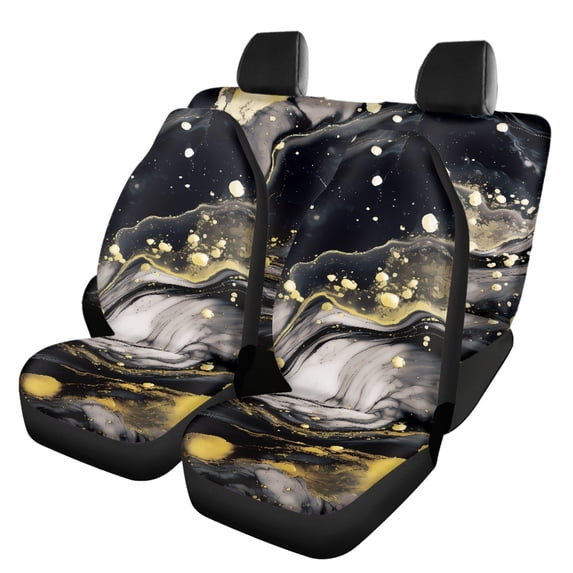 Uourmeti Black and Gold Marble Pattern Car Seat Covers 3 PCS Seat Protection Cover Breathable Full Backrest Suitable for most Cars Sedans