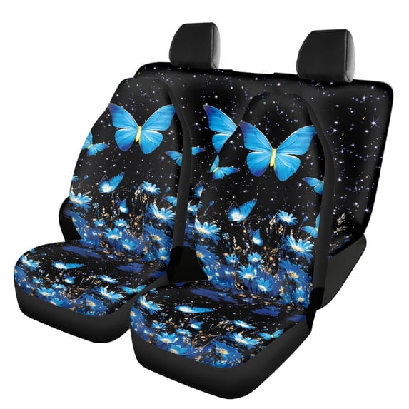 Uourmeti Blue Butterfly Flower Print Car Seat Cover 3 PCS Car Seat Protector Cushion Breathable Full Set Suitable for Cars most Cars