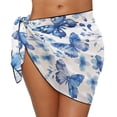 thumbnail image 1 of Uourmeti Blue Butterfly Print Beach Sarong Wrap for Women Ladies Fashion Y2K Mesh Sheer Cover Up Short Wrap Tie Chiffon Skirt with Tassels, 1 of 6