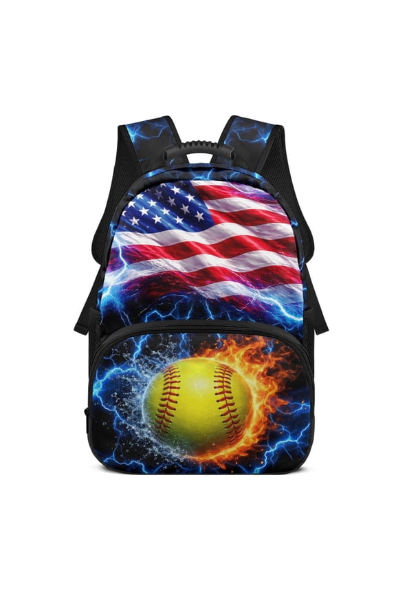 Blue Lightning Bolt Design 17 Inch Backpack for Boys, Polyester Fabric Durable Large Capacity School Backpack for Camping