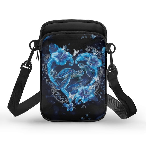 Uourmeti Blue Turtle Hibiscus Pattern with Adjustable Shoulder Strap Crossbody Bag for Travel Work, with Zipper Casual Over Shoulder Bags