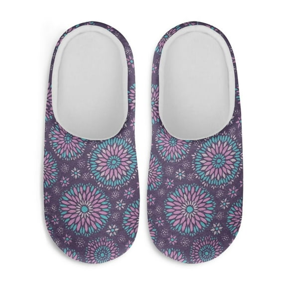 Uourmeti Bohemian Mandala Non-Slip Bedroom Slippers For Women Cotton Plush Fuzzy Cozy Comfy Lightweight Rubber Sole Indoor House Shoes