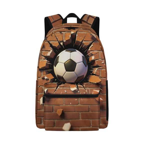 Uourmeti Bold Casual Backpack with 3D Soccer Breaking Brick Wall Design - Great for Daily School and Outdoor Hiking