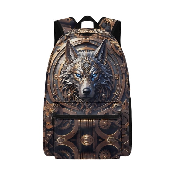 Uourmeti Bold Steampunk Wolf Backpack with Mechanical Gear Design - Great for Daily Commute, Hiking and Travel Adventures