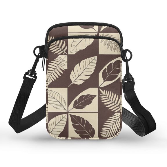 Uourmeti Botanical Leaf Mini Money Bag Pouch, Crossbody Strap 2 Layer Single Shoulder Bag for Travel Work