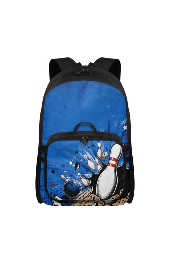 Bowling Strike Backpack Ages 7-10 Large Capacity Bookbag with Lunch Box 2 in 1 17 Inch Rucksack with Front Pocket Students School Bags with Adjustable Strap
