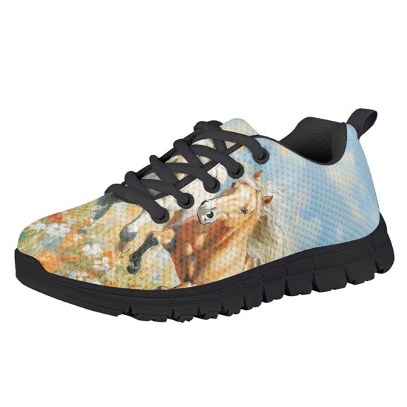 Uourmeti Boys Girls Shoes Mesh Slip on Walking Shoes Size 1 Kids Horse Blossom Sneaker Mesh Athletic Running Sport Shoe