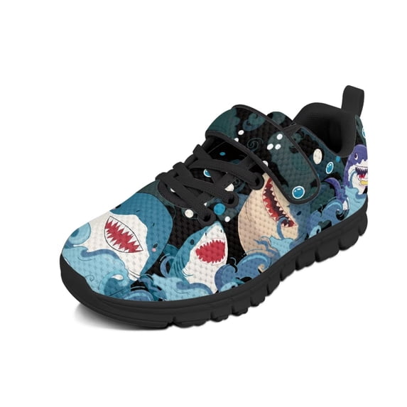 Uourmeti Boys Shark Running Shoes Size 2.5 Big Kid School Sneakers Breathable Lightweight Slip on Athletic Tennis Walking Shoes with One Strap