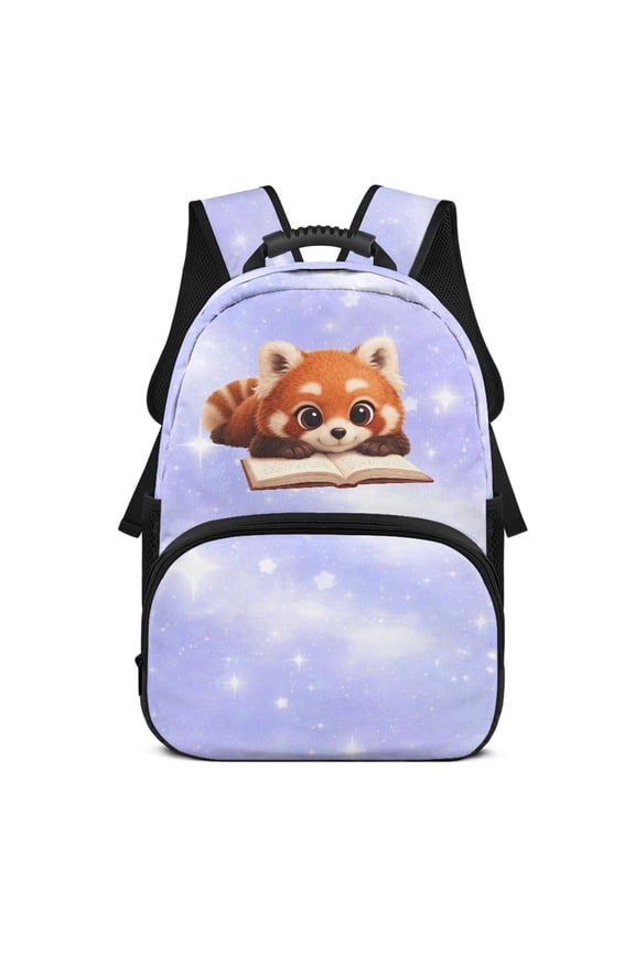 Breathable Backpack for Shopping School, Polyester Large Capacity Bag, Red Panda Science Theme