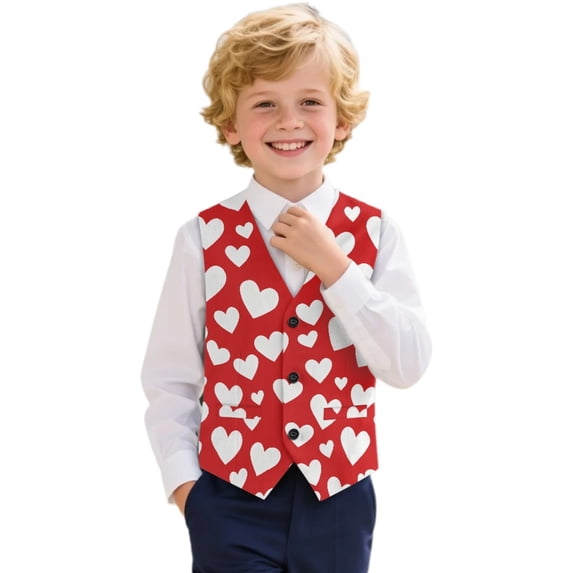 Uourmeti Breathable Boys Elegant Suit Vest Soft Skin-Friendly Polyester Boys Formal Waistcoat, Heart Print