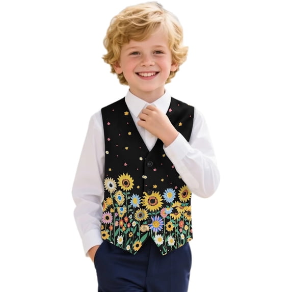 Uourmeti Breathable Suit Vest for Holiday Holiday Party Polyester Fabric Skin Safe Boys Dress Vest, Sunflower Pattern