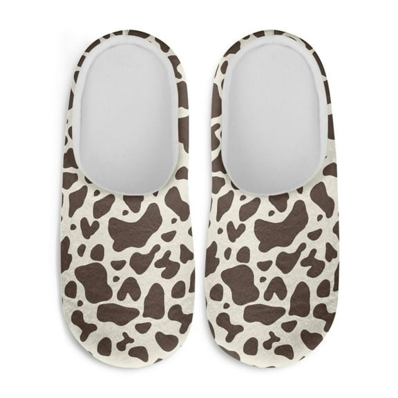 Uourmeti Brown Cow Print Bedroom Plush Slippers Soft Fuzzy Fluffy Cozy Comfy Fur Lined Washable Comfortable Ladies Girls Slippers