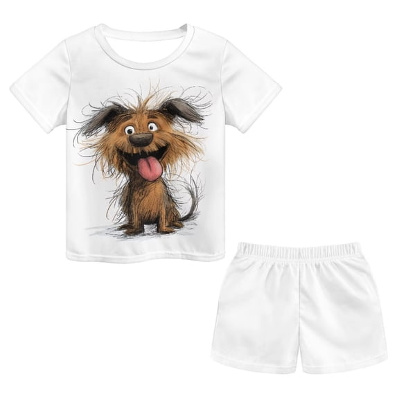 Uourmeti Brown Dog Athletic Outfits for Girls Short Sleeve Tank Short Set 2-Piece Workout Clothes Shorts Cartoon Puppy Tee Suit with Side Pockets& Elastic Waistband for Children