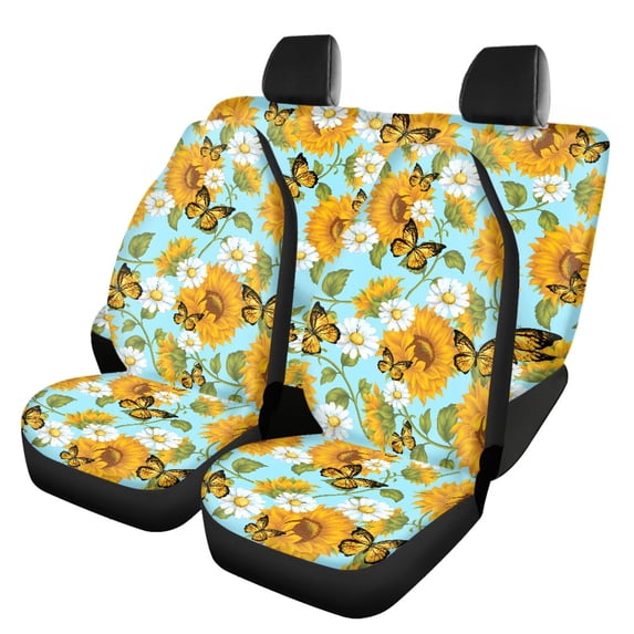 Uourmeti Butterfly and Daisy Pattern Car Seat Covers Breathable Car Seat Covers Full Set, Easy to Install Compatible with Sedans Trucks