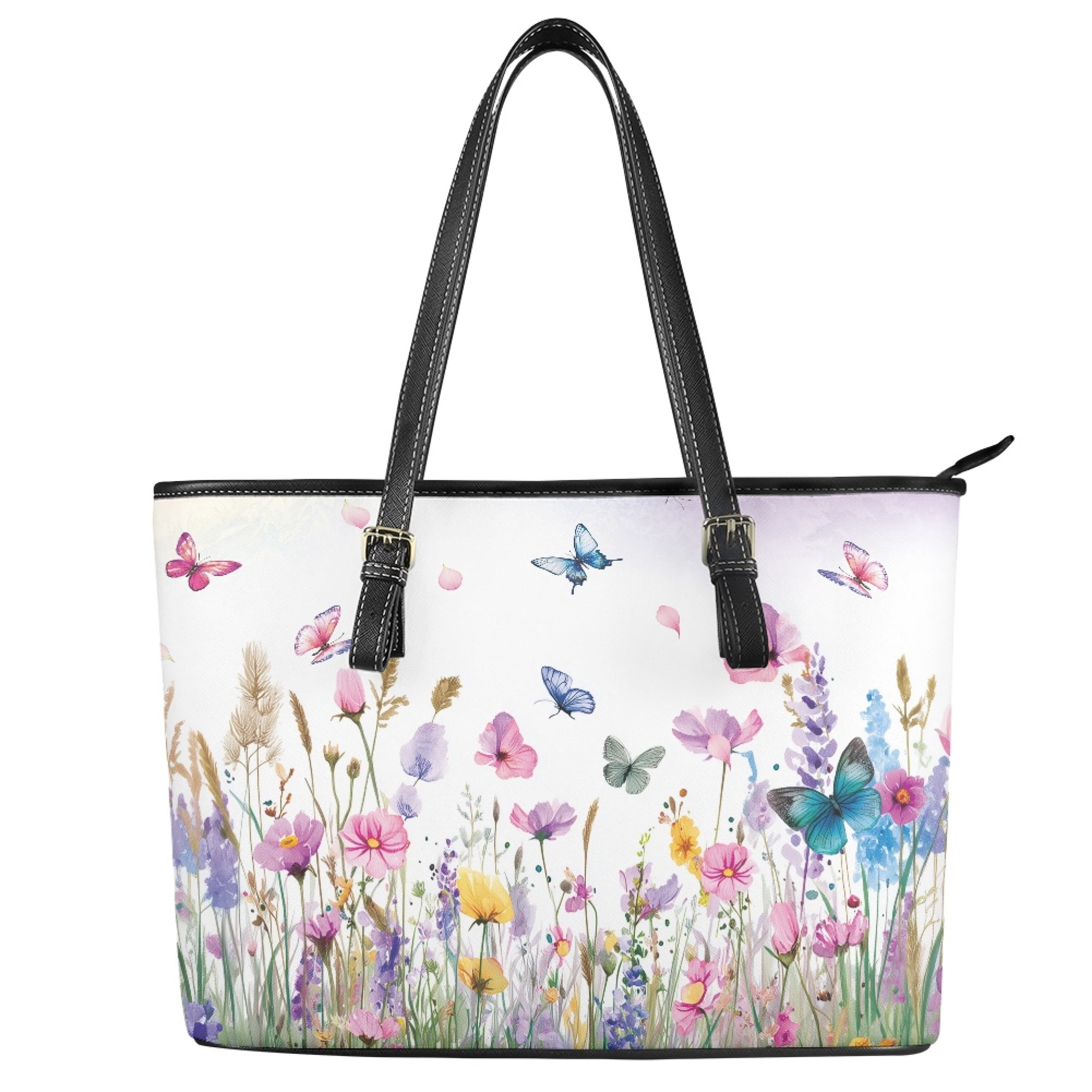 Uourmeti Butterfly and Flowers Saddle Handbag for Work, Leather Curved ...