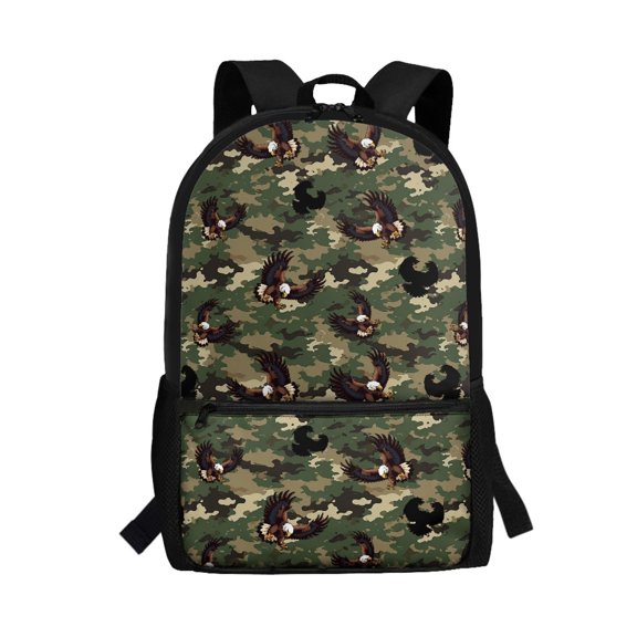 Uourmeti Camouflage Eagle Pattern Backpack, Durable School Backpack 17 Inchs Big Capacity Student Bookbag for Travel Camping