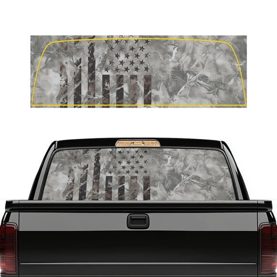 Uourmeti Camouflage Flag Print Truck Rear Window Decal 66.9 x 22.4 Inches Pickup Car Window Stickers for Most Pickup Trucks, Vinyl Full Window Coverage Car Rear Windshield Sunshade
