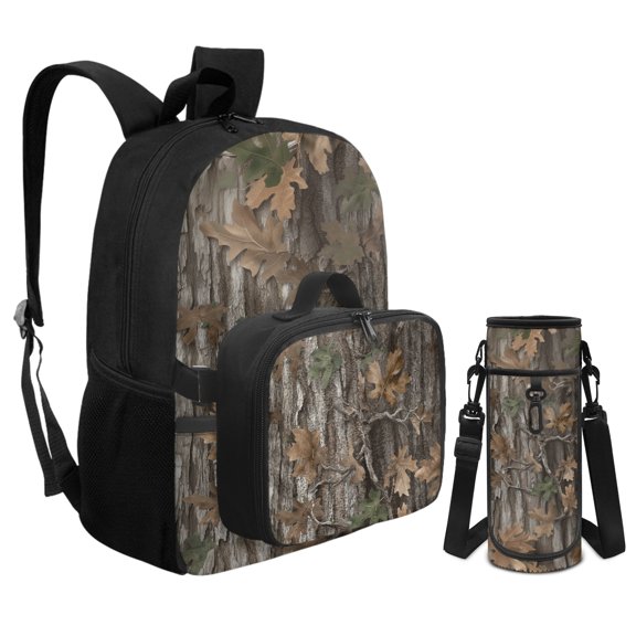 Uourmeti Camouflage Hunting Leaves Print Toddler Girls Backpack and Lunch Box Set 17 Inch Lightweight Waterproof Kindergarten Elementary School Bag with Bag Water Bottle Holder 3 Pcs Set