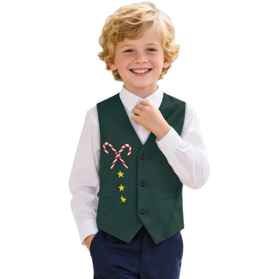 Uourmeti Candy Cane Star Design Polyester Suit Vest Single Breasted Soft Touch Formal Suit Vest for Boys