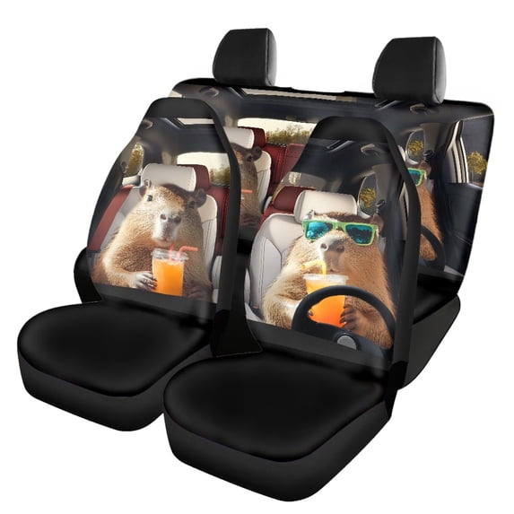 Uourmeti Capybara Driving Car Seat Covers Full Set Comfortable Driving Car Seat Covers Sets Easy to Install Polyester Seat Protectors Fit for Trucks most Cars