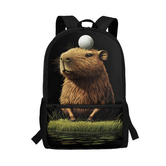 Uourmeti Capybara Golf Backpack, Multiple Pockets Student Bookbag 17 Inchs School Backpack for Work Daily Use