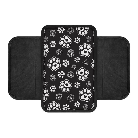 Uourmeti Car Seat Box Cover Protector for Automotive Interior, Soft Warm Armrest Cushion Surface Pad for SUV Auto Armrest Cover, Black White Paw Print