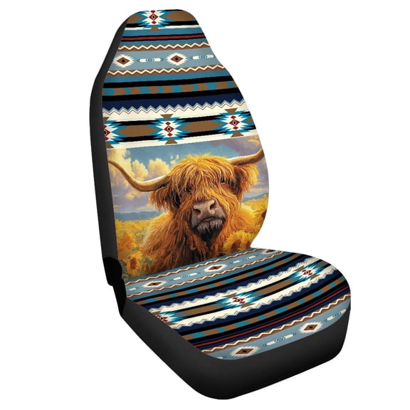 Uourmeti Car Seat Cover Anti-Scratch Polyester, Compatible with Car Interior, Fit for Van Vans, Highland Cow