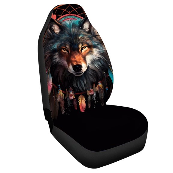 Uourmeti Car Seat Cover Non Slip Seat Covers for Cars Polyester Elastic, Suitable for Auto Suv, Dreamcatcher Wolf Floral