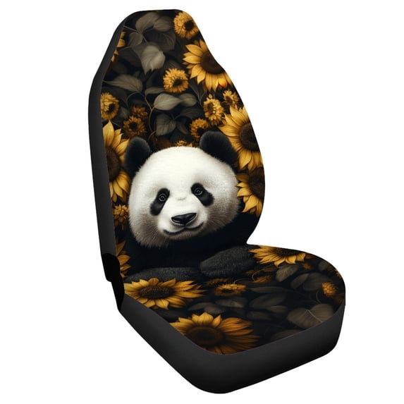 Uourmeti Car Seat Cover Premium Polyester, Compatible with Automobile Interior, Fit for Suv Vehicle, Panda Sunflower Print