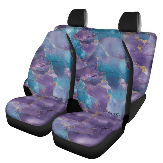 Uourmeti Car Seat Covers Breathable Polyester, Compatible with Auto Seats Front Drive Seat, for Trucks Cars, Purple & Teal Marble Pattern with Gold Veins