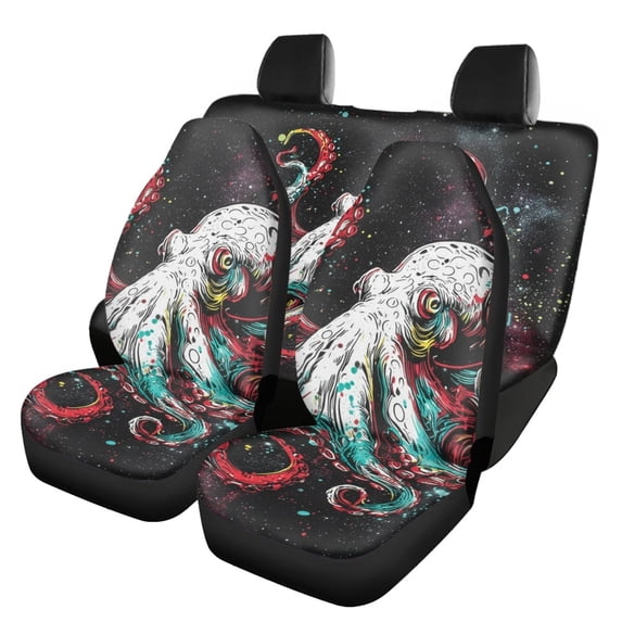 Uourmeti Car Seat Covers Full Set Easy to Install Protection Car Decoration Full Set Polyester Breathable Interior Accessories, Octopus Space Print