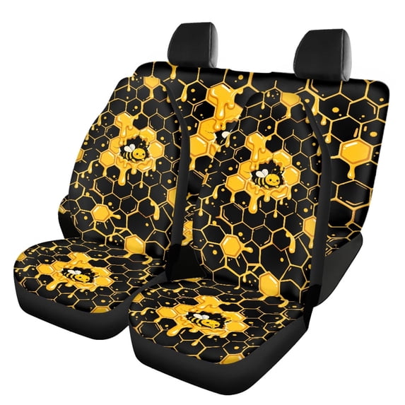 Uourmeti Car Seat Covers Full Set Fashion Polyester, Compatible with SUV Seats Front Seats, for Cars Trucks, Honeycomb Bee Print