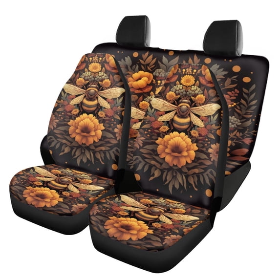 Uourmeti Car Seat Covers Lightweight Polyester, Compatible with Car Interiors Car Seats, for Trucks Sedans, Bee Floral Print