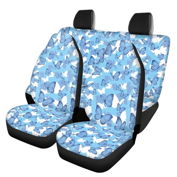 Uourmeti Car Seat Covers Stretchy Polyester, Compatible with Car Seats Vans Seats, for Trucks SUV, Blue Butterfly Print