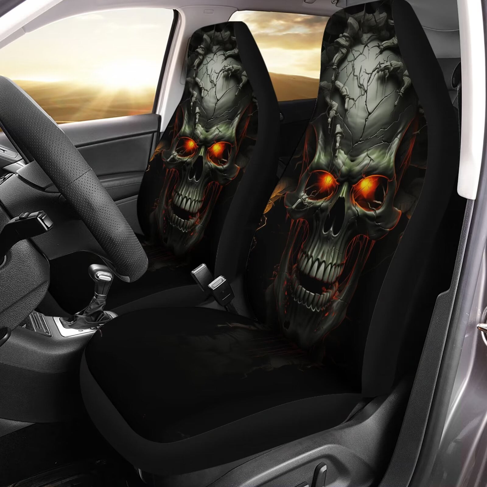 Uourmeti Car Seat Covers for Women Cool Punk Skull Print Easy to Install Soft Universal Fit Durable Elastic Automotive Seat Covers for Trucks SUV Sedan