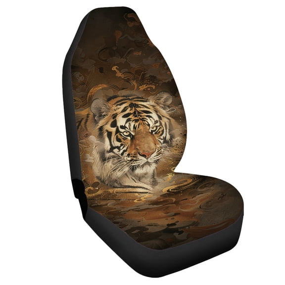 Uourmeti Car Seat Protector Soft Polyester, Compatible with Auto Interior, Fit for Truck Vehicle, Tiger Portrait Print