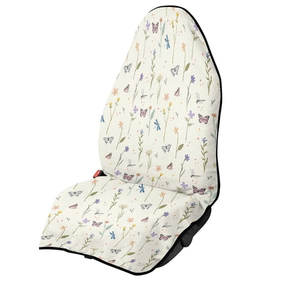 Uourmeti Car Seat Towel Cover, Compatible with SUV Sedan Van, Terry Cloth Car Seat Cover for Cars Drivers, Wildflower Butterfly Theme