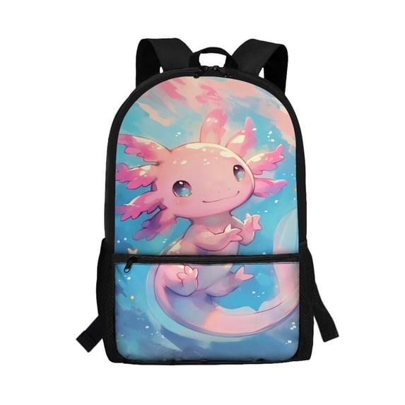 Uourmeti Cartoon Axolotl Large Capacity Large Capacity Backpack, 17 Inchs Spacious Interior School Backpack Multiple Pockets Student Bookbag for Boys