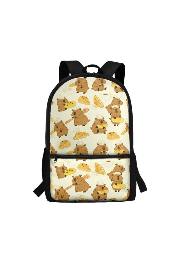 Cartoon Chef Capybara with Bakery Goods Pattern Backpack for Adults, 17 Inch Spacious Storage Durable Fabric Daypack for Travel School