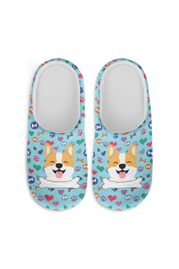 Cartoon Corgi Bone Indoor Slippers Soft Plush Fuzzy Comfy Non Slip House Shoes Warm Cozy Memory Foam Sole Lightweight For Women Men