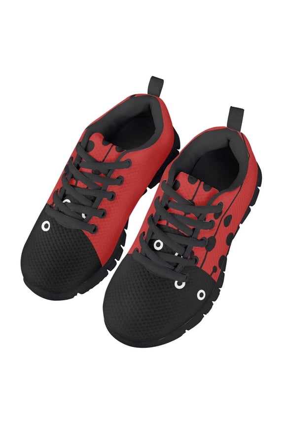 Cartoon Ladybug Shoes for Girls Running Shoes Size 1.5 Little Big Kids Lace Up Sneakers for Hiking Walking Sport Trainer Ladybug Costume Footwear
