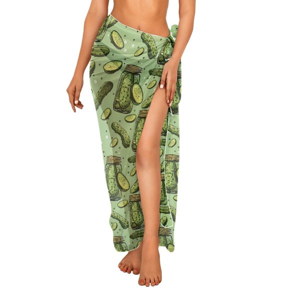Uourmeti Cartoon Pickles Beach Sarong Coverups for Wwomen Swimwear Cover Up Beach Skirt Chiffon Beach Pareos One Size