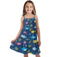 thumbnail image 1 of Uourmeti Cartoon Shark Print Little Girl Dresses Summer Spaghetti Strap Swing Dresses Kids Toddler Cute Cami Sundress A Line Tiered Midi Dress,5-6Y, 1 of 6