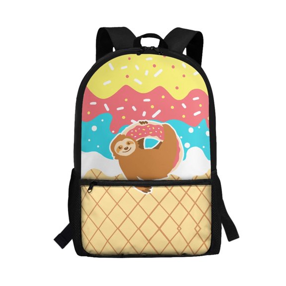 Uourmeti Cartoon Sloth Donut Stylish Backpack for Travel Work, Durable Lightweight Polyester Backpack Big Storage Space School Backpack