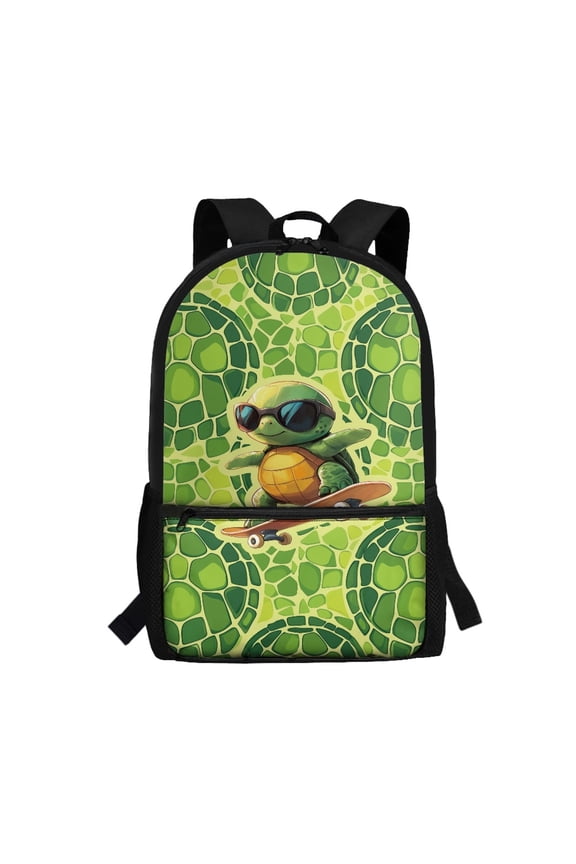 Cartoon Turtle Design Adjustable Comfort Straps School Backpack, 17 Inch Anti Fade Student Bookbag Roomy Interior Polyester Backpack for Adults