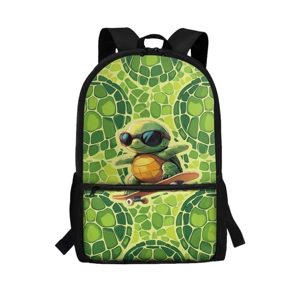 Uourmeti Cartoon Turtle Design Adjustable Comfort Straps School Backpack, 17 Inch Anti Fade Student Bookbag Roomy Interior Polyester Backpack for Adults