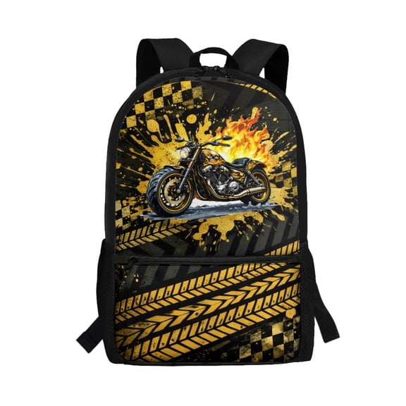 Uourmeti Casual Backpack for Travel Work, 17 Inch Tear Resistant School Backpack, Orange Motorcycle Racing