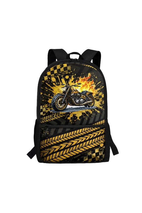 Casual Backpack for Travel Work, 17 Inch Tear Resistant School Backpack, Orange Motorcycle Racing
